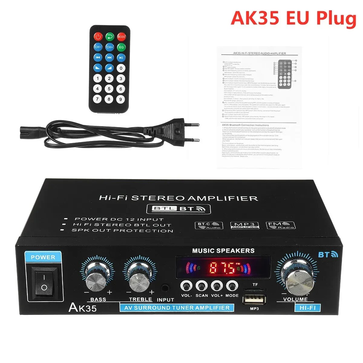DIXSG AK35 Цифровой усилитель 800 Вт Bluetooth, AK35 EU Plug