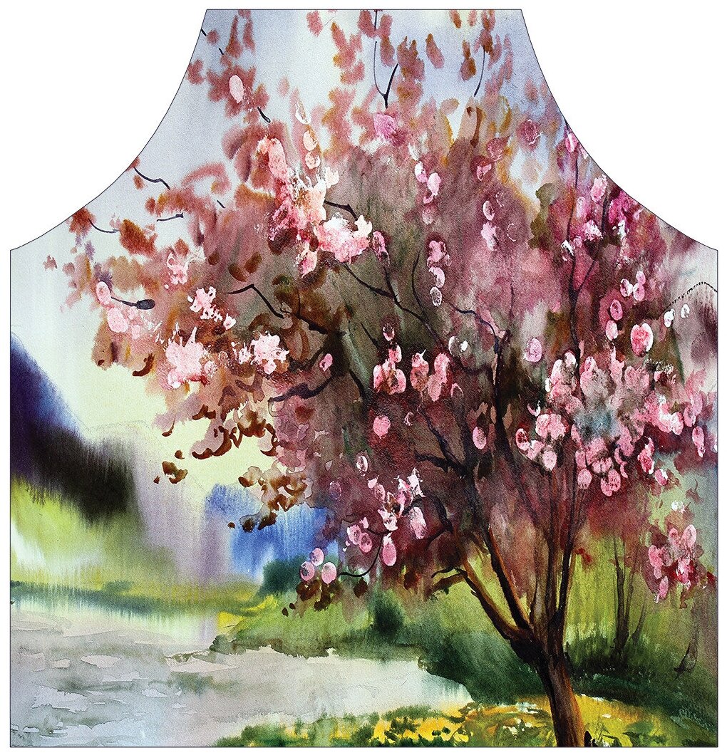 Фартук кухонный JoyArty "Цветущее дерево у реки", универсальный размер для женщин и мужчин - фотография № 3