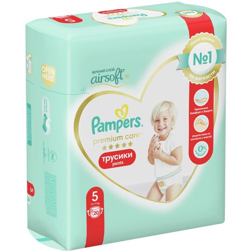 Pampers Premium Care Трусики Размер 5, 68 Трусиков, 12кг-17кг