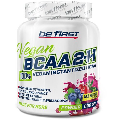 цитрус be first bcaa 2 1 1 vegan powder 200 гр be first Be First BCAA 2:1:1 VEGAN instantized powder 200 гр (Лесные ягоды)