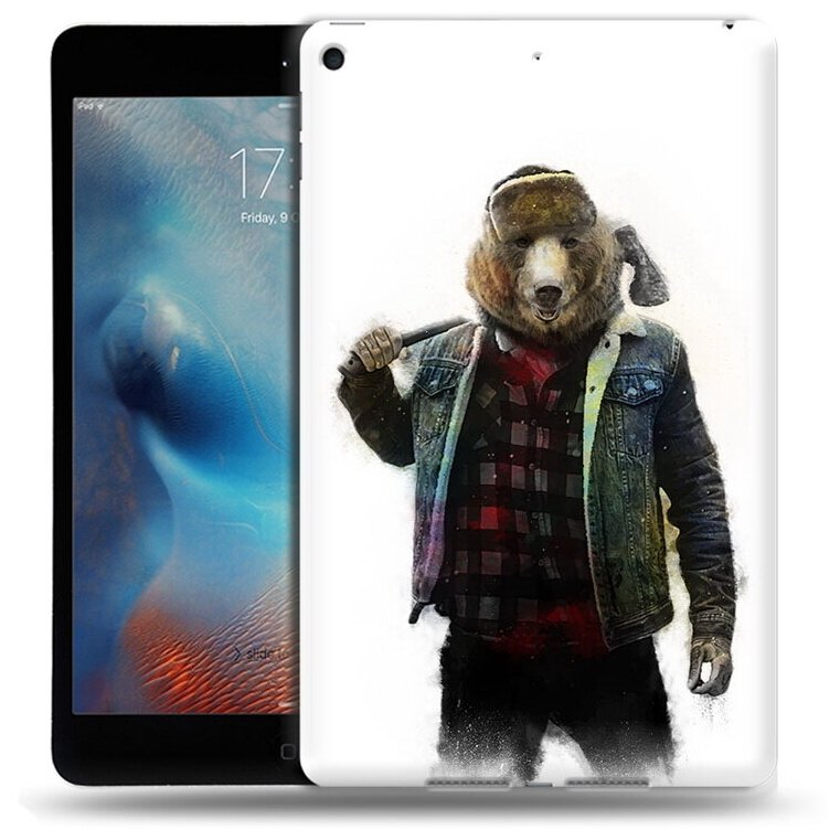 Чехол задняя-панель-накладка-бампер MyPads медведь с топором для iPad mini 1/iPad mini 2/iPad mini 3-A1432/A1454/A1455/A1489/A1490/A1491/A1599/A1601 противоударный