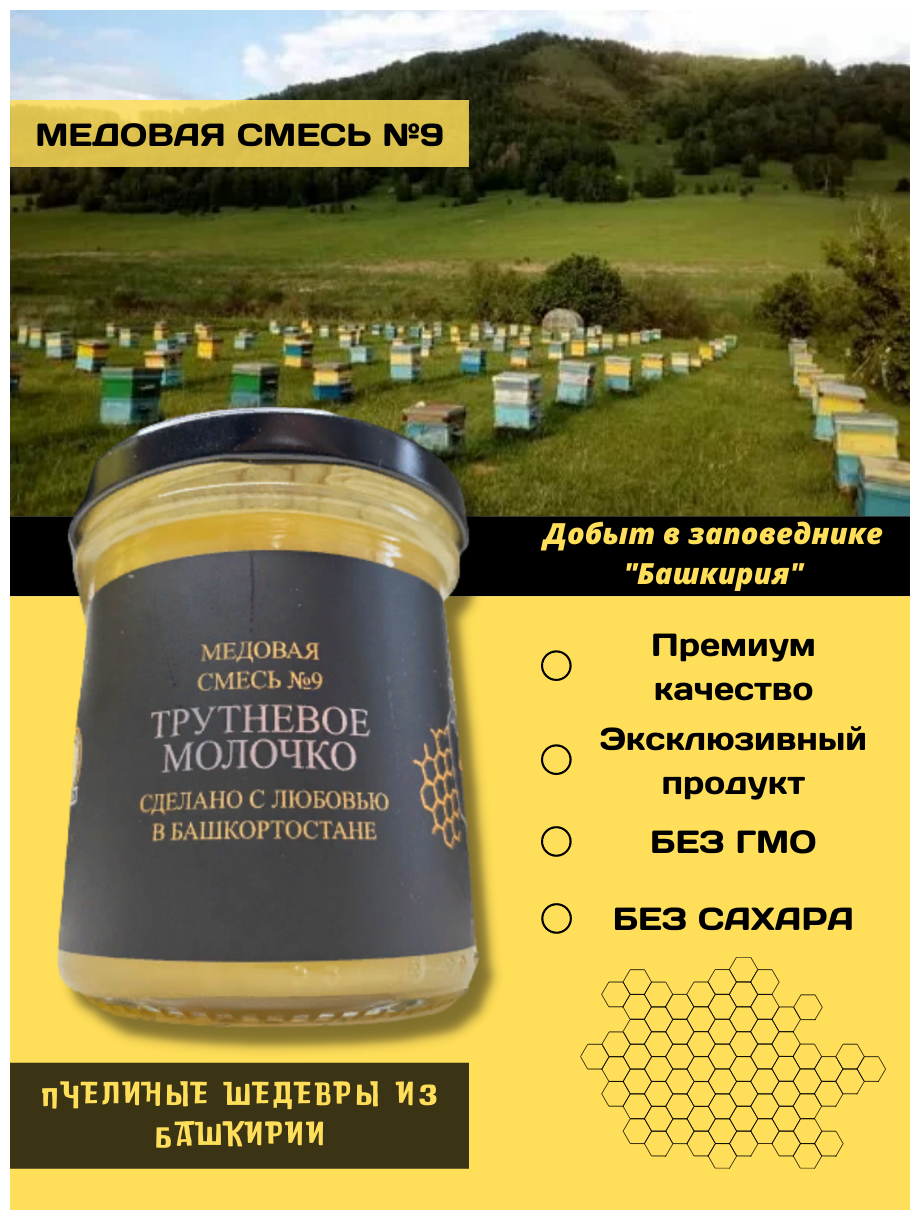 Медовая смесь № 9 "Трутневое молочко" Пчелиные шедевры Башкирии 200 гр.