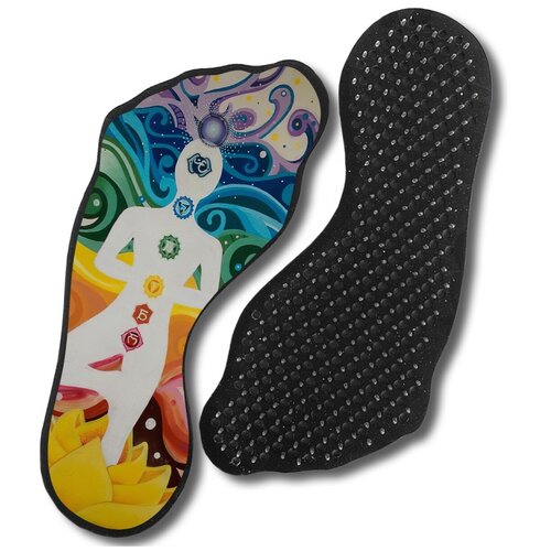 фото Доска с гвоздями садху для йоги с уф печатью, форма стопы (ноги), медитация аура чакра - 51, шаг 10мм