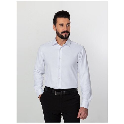 фото Рубашка мужская длинный рукав greg 103/238/51006/zv stretch, приталенный силуэт / slim fit, цвет белый, рост 174-184, размер ворота 44