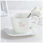 Чайная пара Love: чашка 380 мл, блюдце 16, ложка, цвет микс (1 шт.) - изображение