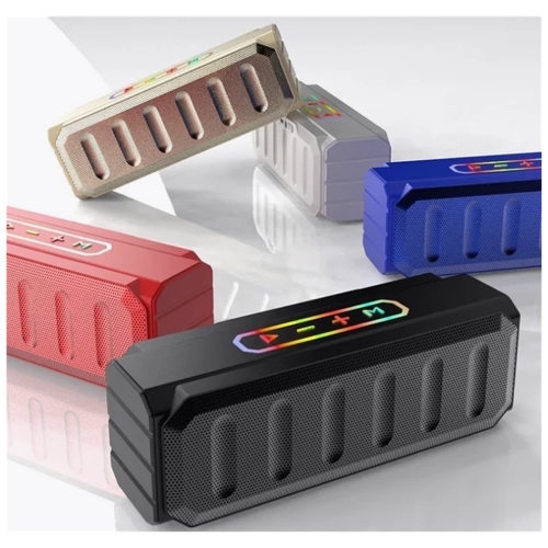 Портативная беспроводная стерео колонка Premium / Super bass/ USB/ Micro SD/ AUX/ FM / светомузыкальная подсветка/серебро