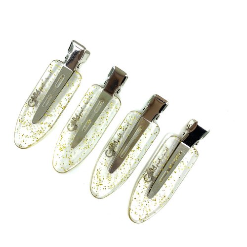 Gera Professional Зажим для волос, цвет прозрачный с блестками, 4шт/уп