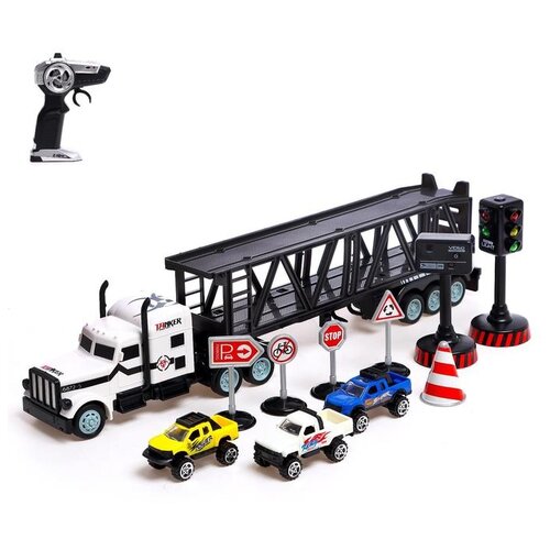 Грузовик Сима-ленд Автовоз с машинками, светофором и дорожными знаками 6833330, 56 см, черный машины funky toys грузовик с дорожными знаками с краш эффектом