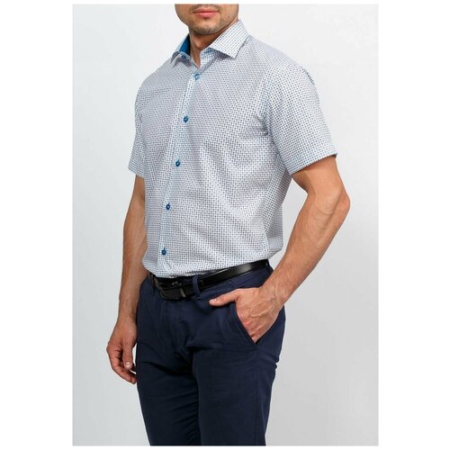 фото Рубашка мужская короткий рукав greg 123/109/834/z/1, полуприталенный силуэт / regular fit, цвет белый, рост 174-184, размер ворота 39