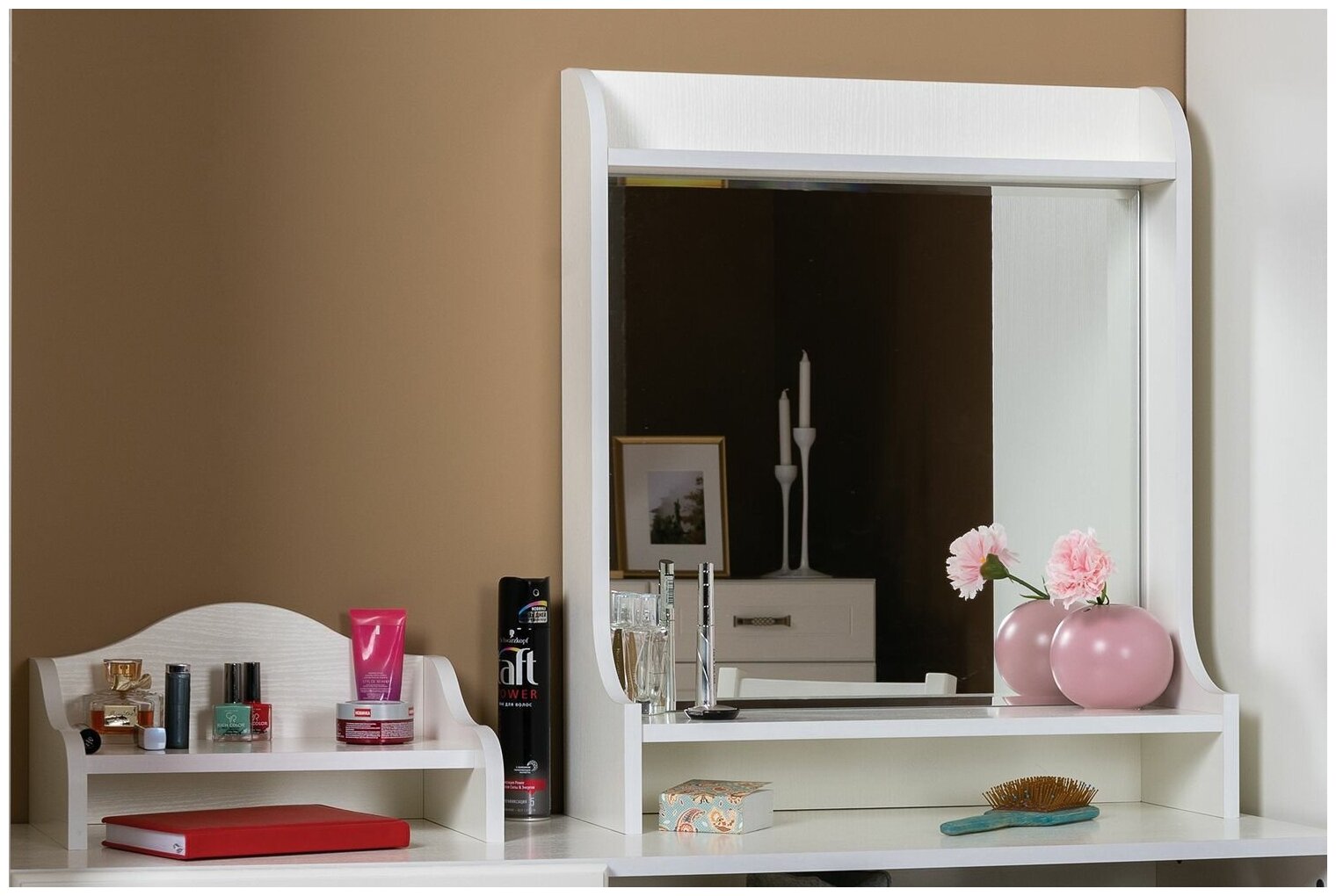 Стол туалетный с зеркалом Ливерпуль цвет ясень ваниль/белый - фотография № 4
