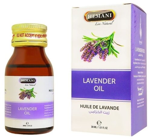 Масло лаванды Хемани (Lavender oil Hemani) для снятия стресса и нервного напряжения, для лечения прыщей и угрей, для ароматерапии и массажа, 30 мл