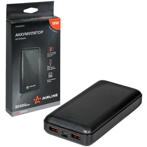 Аккумулятор Внешний Универсальный 20000мач: 2xusb 3a, Type-C 5v/9v/12v AIRLINE арт. AEAB004