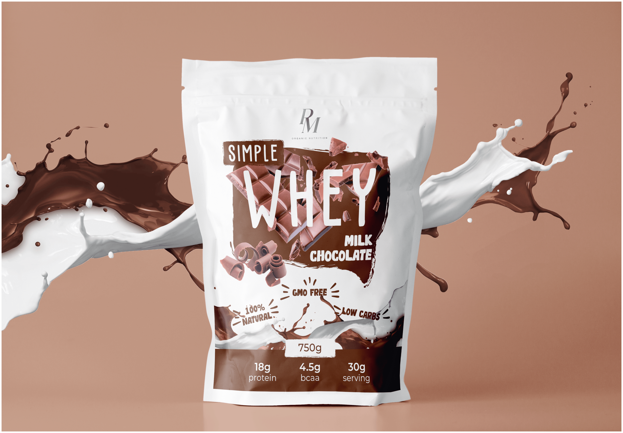 Протеин Simple Whey PM-organic nutrition, 750 гр, молочный шоколад