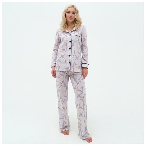 фото Пижама , брюки, рубашка, длинный рукав, размер 40-42, серый promarket