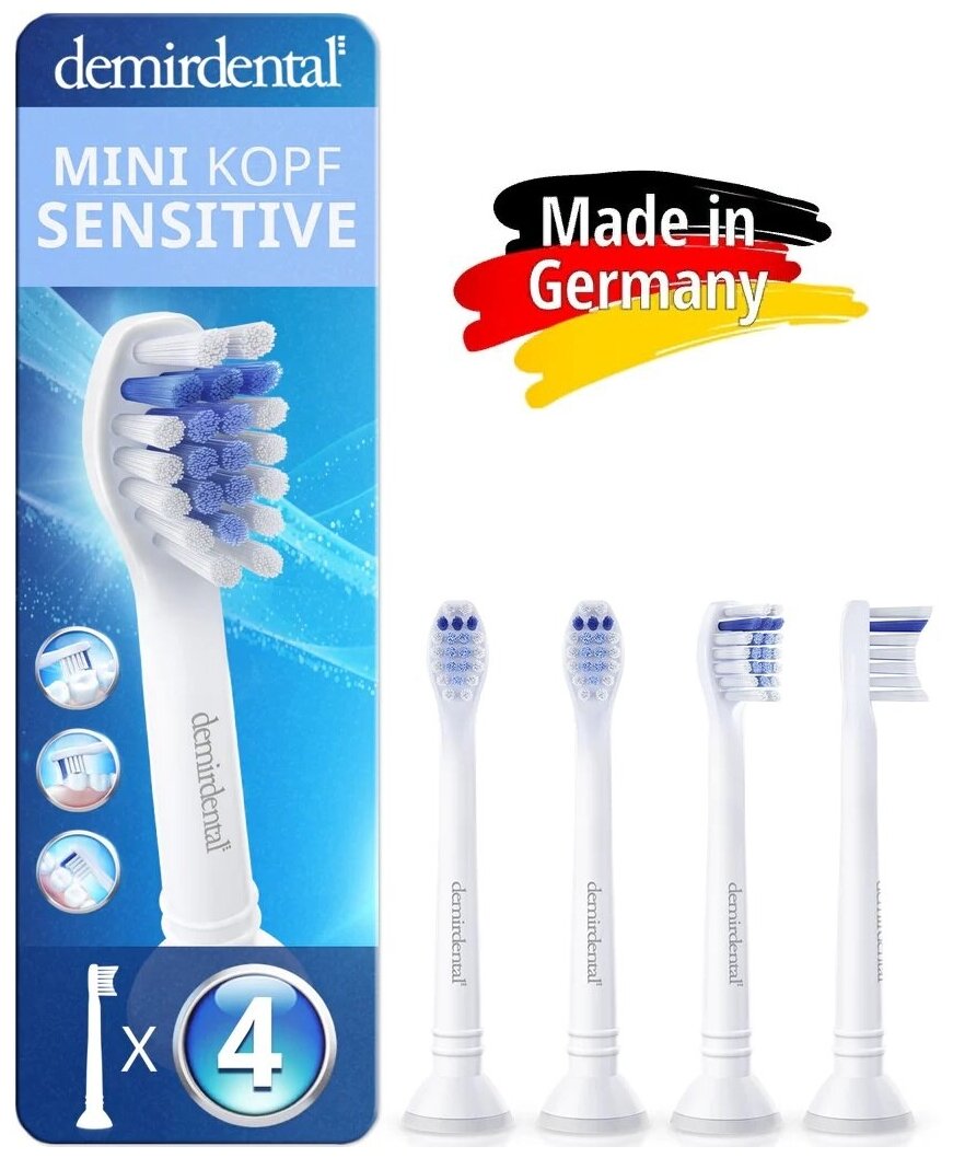 Насадки Demirdental HX6084 (Германия), совместимые с Philips Sonicare, для чувствительных зубов, 4 шт., маленькая щетинка