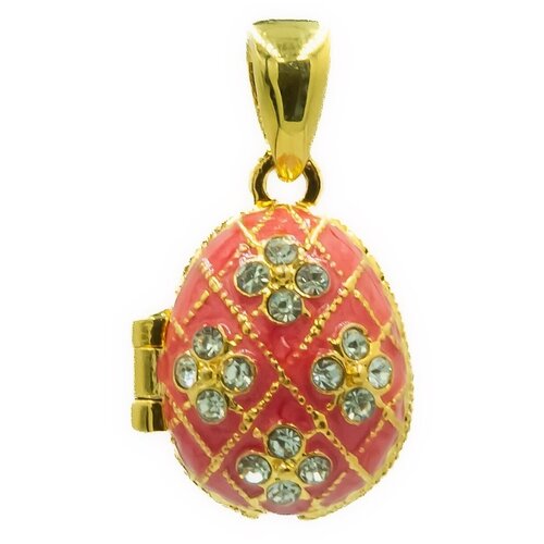 фото Подвеска "св" в стиле фаберже, узор "цветы" с ангелом 2,3 см розовая / золотистая