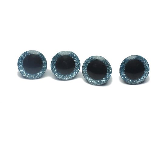 Глаза 3Д для игрушек и рукоделия, с блестящей голубой вставкой, диаметр 30 мм, утопающие, для меха, в комплекте с фиксатором (4 шт), КиКТойс