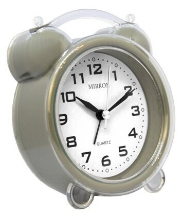 Классический настольный будильник MIRRON 8356 ТС/Часы в спальню/Круглый будильник/Часы для детской/Серый цвет