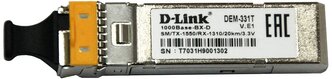 D-Link Сетевое оборудование 331T 20KM A1A WDM SFP-трансивер с 1 портом 1000Base-BX-D Tx:1550 нм, Rx:1310 нм для одномодового оптического кабеля до