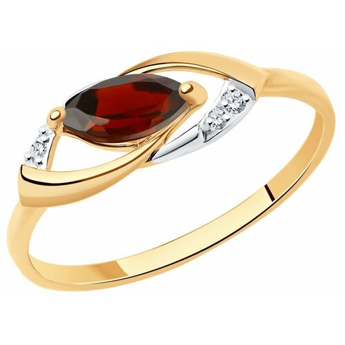 фото Кольцо diamant красное золото, 585 проба, фианит, гранат, размер 18.5