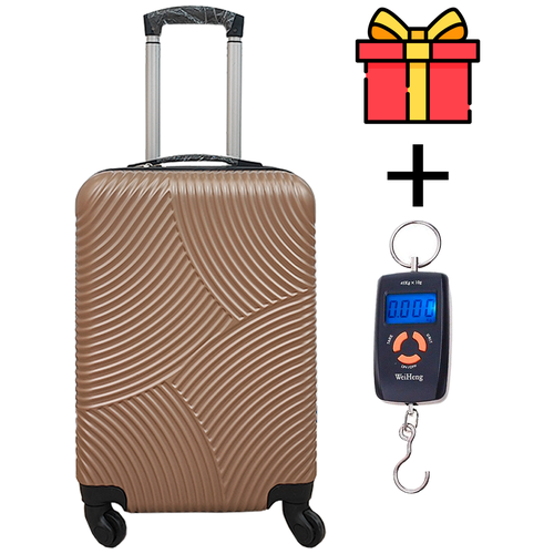 Чемодан, чемодан на колесиках , размер M, пластиковый чемодан цвет бронзовый , прочный чемодан