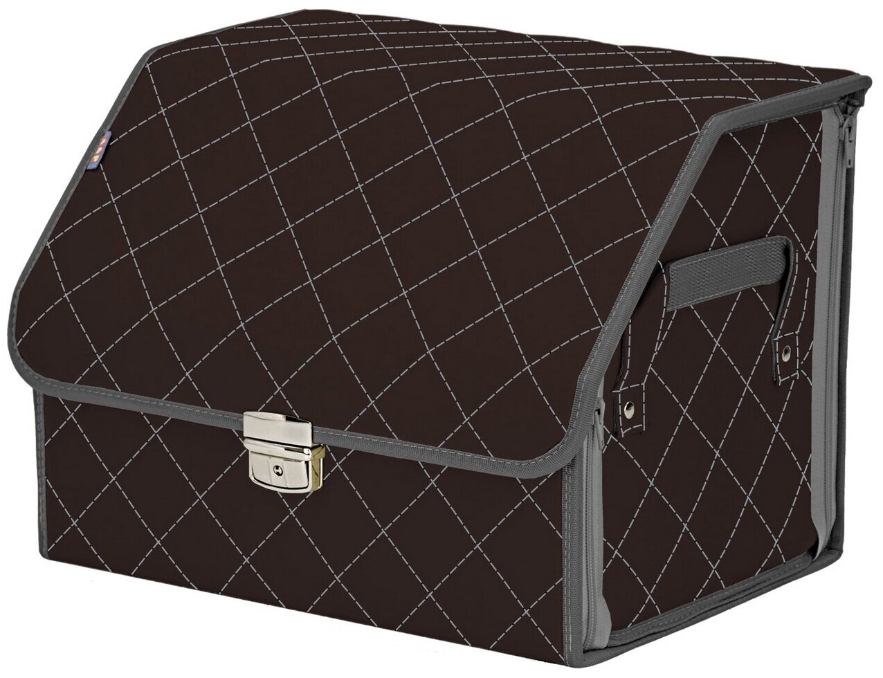 Органайзер-саквояж в багажник "Союз Премиум" (размер M). Цвет: коричневый с серой прострочкой Ромб.