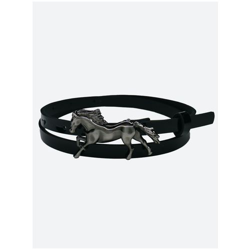 фото Ремень черный женский 10мм пряжка лошадь темный никель 40-44 петра