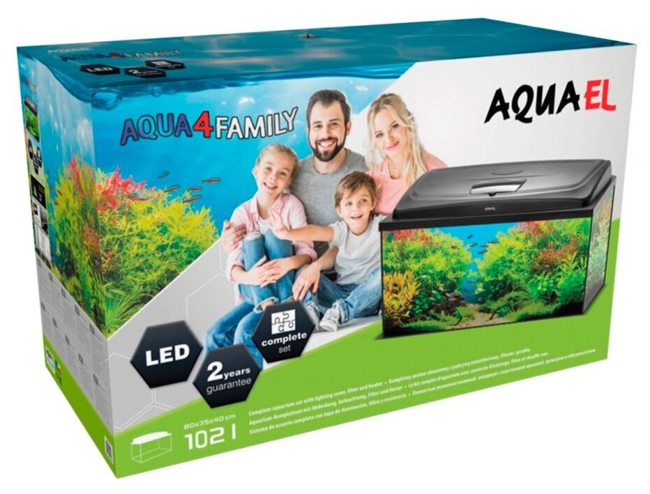 Аквариум AQUAEL AQUA4FAMILY 80 фигурный (80х37х49 см) 102 л, с оборудованием: FAN FILTER 2, нагр. FIX 2 100Вт, Retro Fit LT 16 Вт - фотография № 1