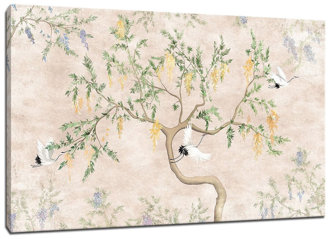 Картина Уютная стена "Японские журавли в саду" 100х60 см