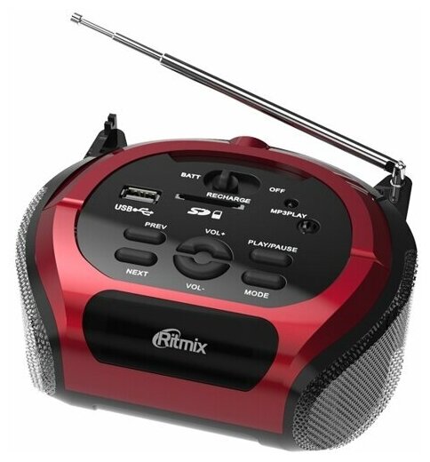 Радиоприемник Ritmix RBB-100 Bluetooth, 6 Вт, usb microSD FM, AM, SW, 220 В . аккумулятор