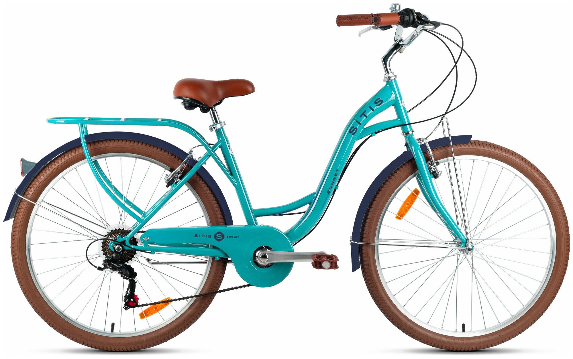 Велосипед городской SITIS SUNSET 26" (2022), ригид, взрослый, женский, стальная рама, оборудование Shimano Tourney, 7 скоростей, ободные тормоза, цвет Turquoise, бирюзовый цвет, размер рамы 17", для роста 170-180 см