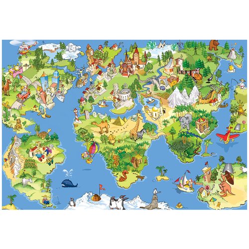 Фотообои Уютная стена Детская иллюстрированная карта мира 390х270 см Виниловые Бесшовные (единым полотном)