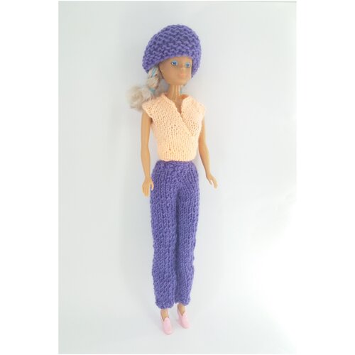 фото Беретка, брюки и кофта с запахом на завязках для куклы barbie (комплект "крокус") maryeva
