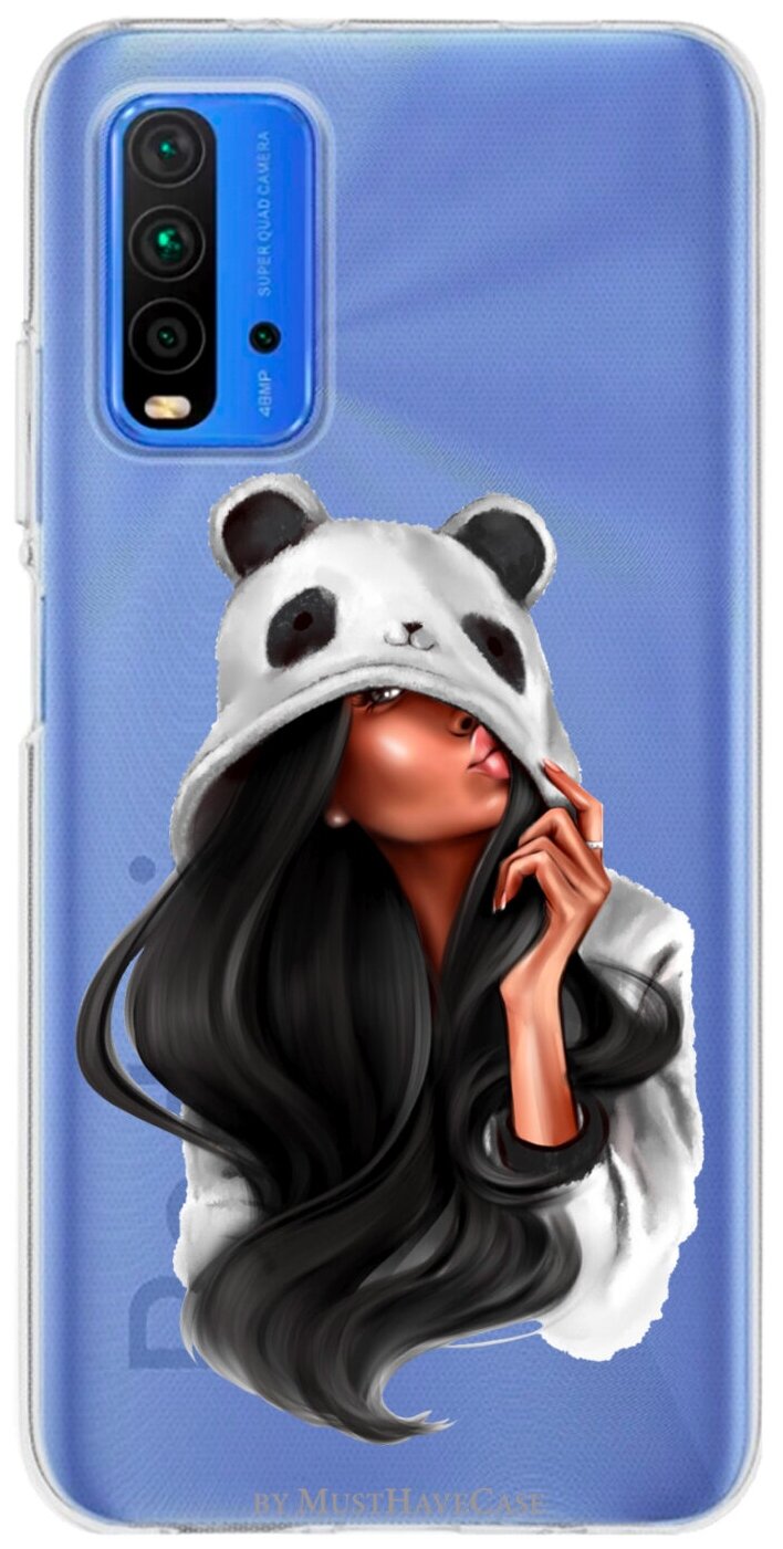 Прозрачный силиконовый чехол MustHaveCase для Xiaomi Redmi 9T Panda Girl/ Панда