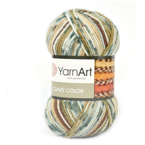 Пряжа для вязания YarnArt Crazy Color - 3 мотка цвет: 158 Хаки, коричневый, беж, серый, 260 м, 100 г,