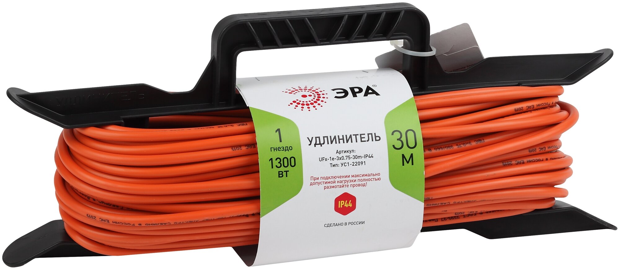 Удлинитель силовой UFx-1e-3x0.75-30m-IP44 на рамке c/з 1 гн 30м ПВС 3x0.75 Эра