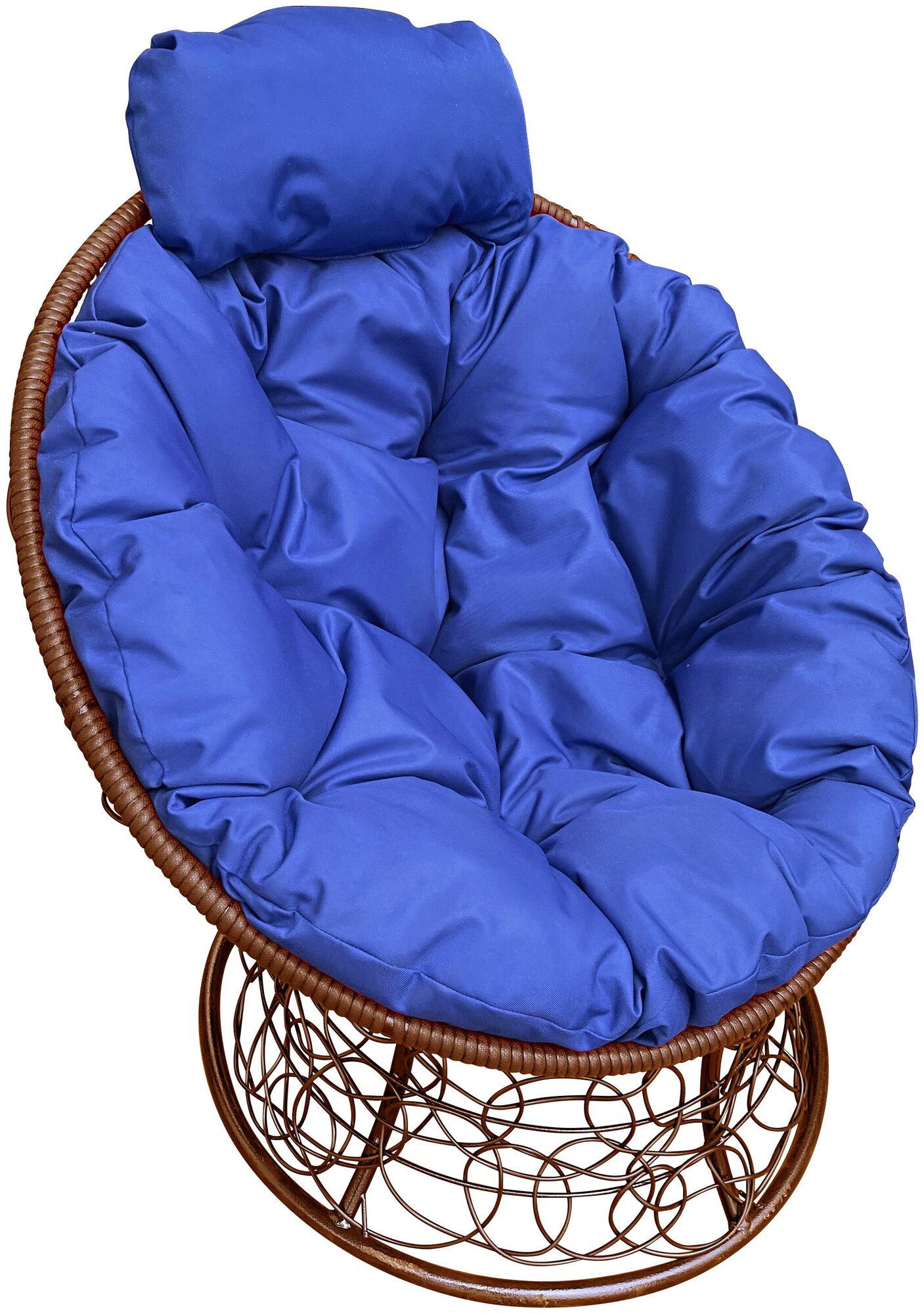 Кресло M-Group папасан мини ротанг коричневое, синяя подушка - фотография № 1