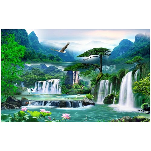 Фотообои Уютная стена Прекрасный водопад в парке 430х270 см Бесшовные Премиум (единым полотном)