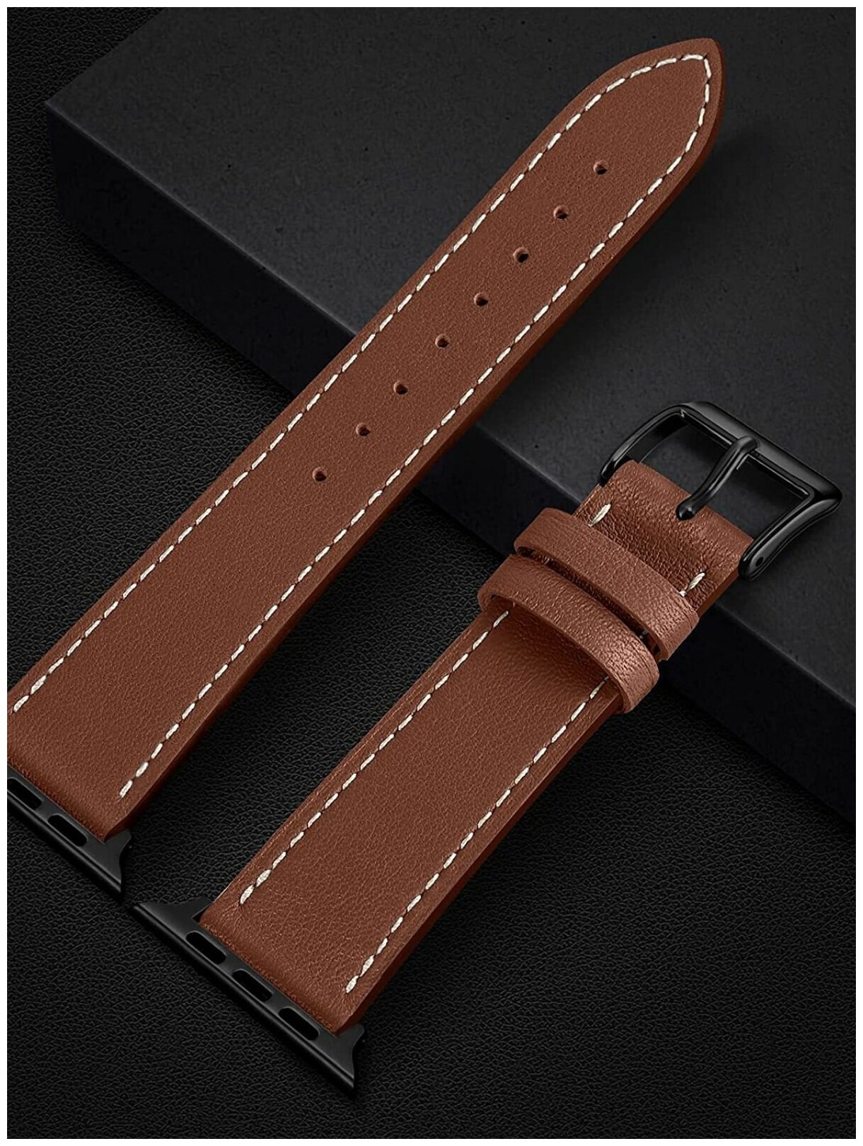 Кожаный ремешок для Apple Watch 42-44-45 мм, браслет из кожи для часов Apple Watch series 1-7 SE, коричневый (Brown2)