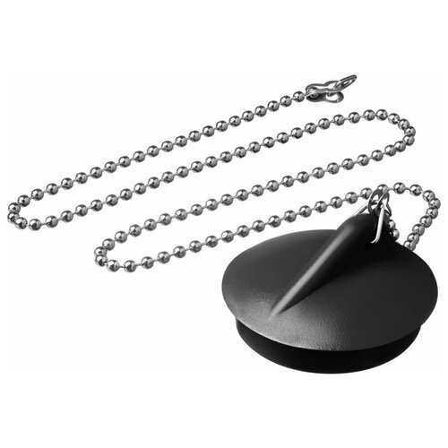 Пробка для ванн, раковин диаметром 45 мм с металлической цепочкой черная 1 штука