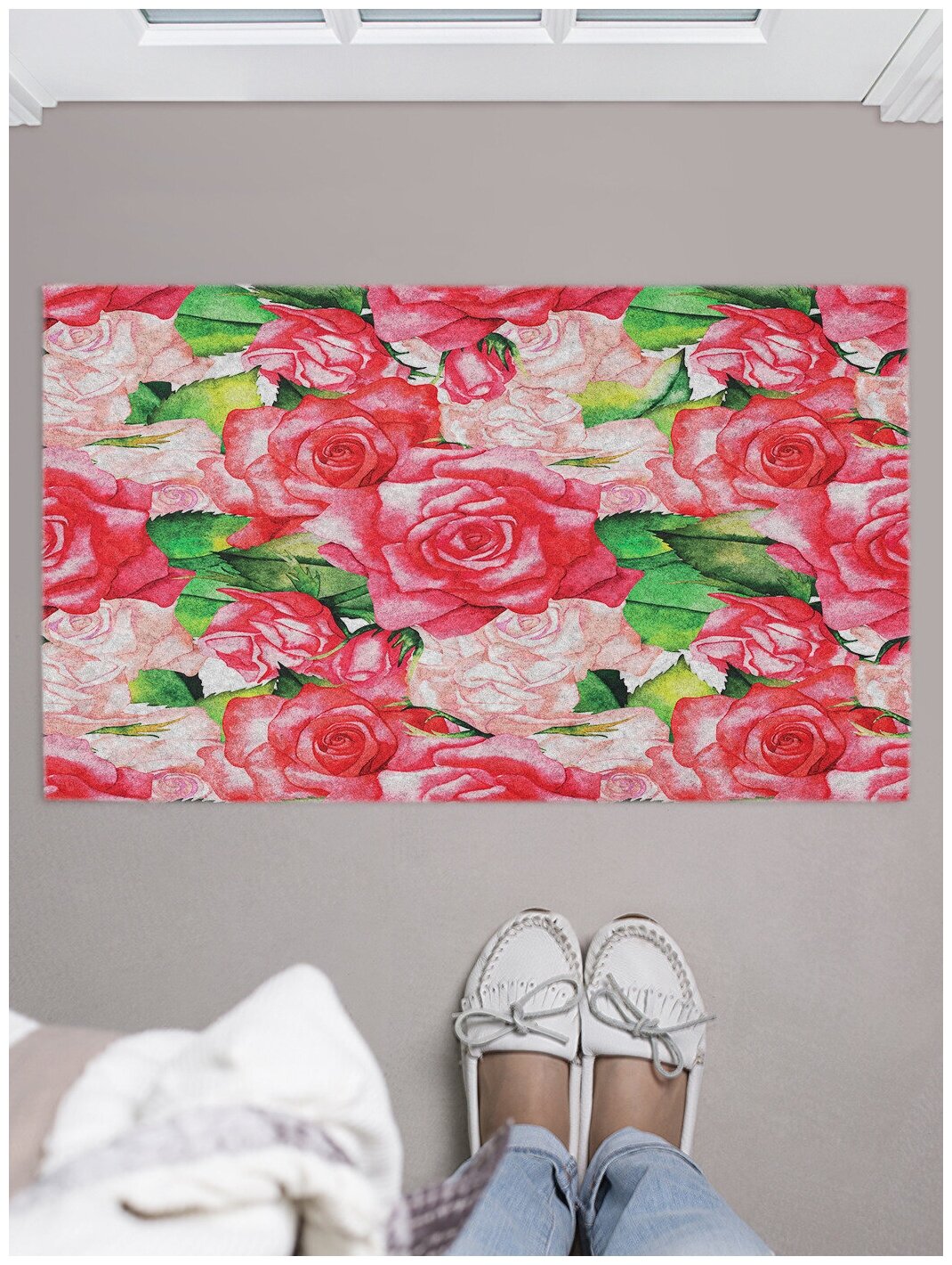 Придверный коврик в прихожую JoyArty "Цветы согревают душу" для обуви, на резиновой основе, 75x45 см - фотография № 1