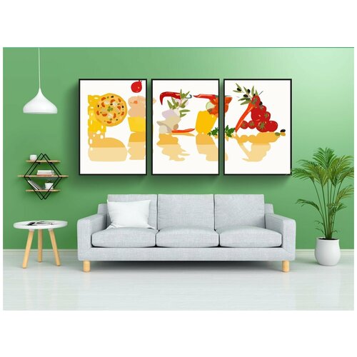 фото Набор модулных постеров для интерьера "пицца, ингредиенты, приготовление еды" 60x90 см. в тубусе, без рамки lotsprints