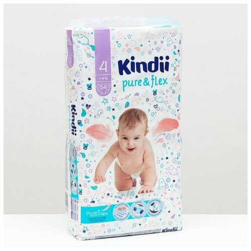 Подгузники одноразовые для детей Kindii pure  & flex 4/L 7-14 кг jambo-pack 54шт Kindii 7332397 .