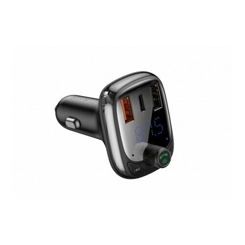 Автомобильное зарядное устройство BASEUS T typed S-13, 2*USB+USB-C + FM-трансмиттер, черный, дисплей, TF