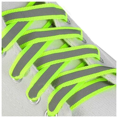 Шнурки для обуви, пара, плоские, со светоотражающей полосой, 10 мм, 120 см, цвет зелёный неоновый (1 шт.)