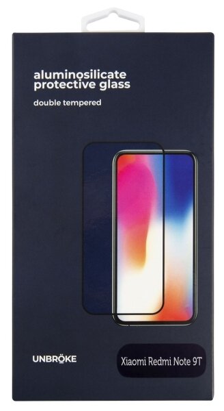 Стекло защитное UNBROKE для Xiaomi Redmi Note 9T, Full Glue, черная рамка - фото №2