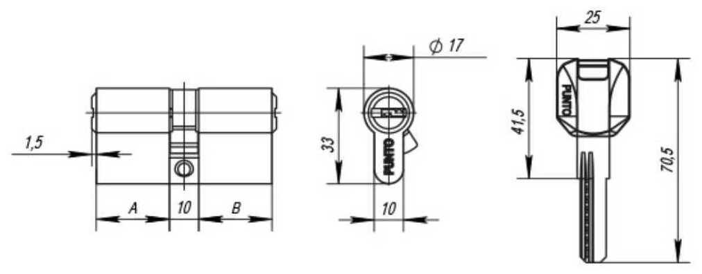 Цилиндровый механизм PUNTO Z400/60 mm (25+10+25) PB латунь 5кл. /35239/ - фотография № 2
