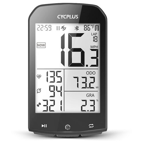 Беспроводной GPS велокомпьютер Cycplus М1, 16 функций (совместим с датчиками: скорости, каденса, мощности, пульса)