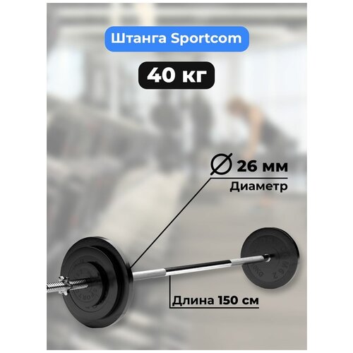 Штанга 40 кг SPORTCOM, прямой гриф 150см, обрезиненные диски (блины)