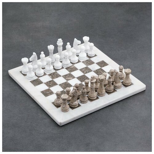 Шахматы Элит, серый/белый, доска 30х30 см, оникс шахматы элит белый черный доска 40х40 см оникс